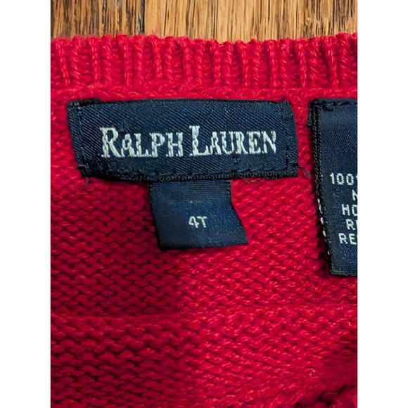 Vtg 90s Ralph Lauren Bear American Flag Crew Neck Sweater Red Cotton Buttons 4T - Picture 4 of 8